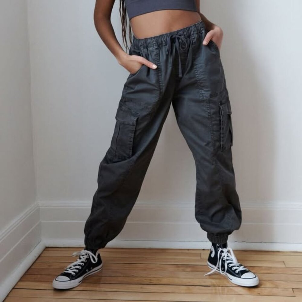 Garage Grey-Black Baggy Cargo Joggers/Pants - Size Small